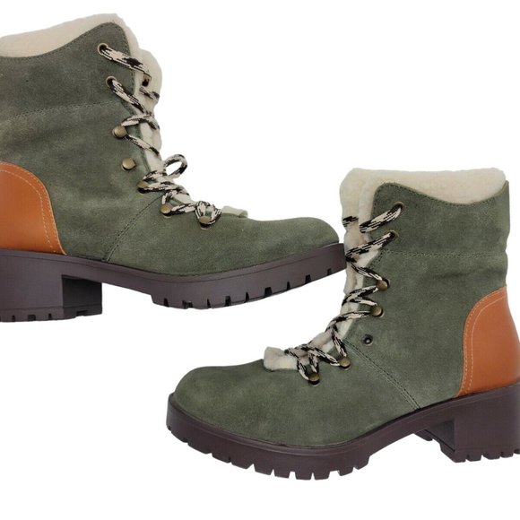 Skechers Boots Womens 8 Green Suede Leather Trail Troop Mid Calf Sherpa Hiking - Picture 7 of 11